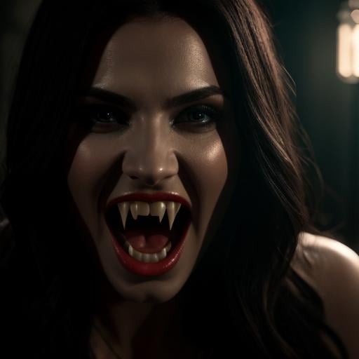 UHD, 4k, ultra detailed, cinematic, a photograph of  <lora:vampire fangs teeth 1.5:1.2>a woman with a large open mouth and a vampire's teeth vampire fangs teeth, epic, beautiful lighting, inpsiring