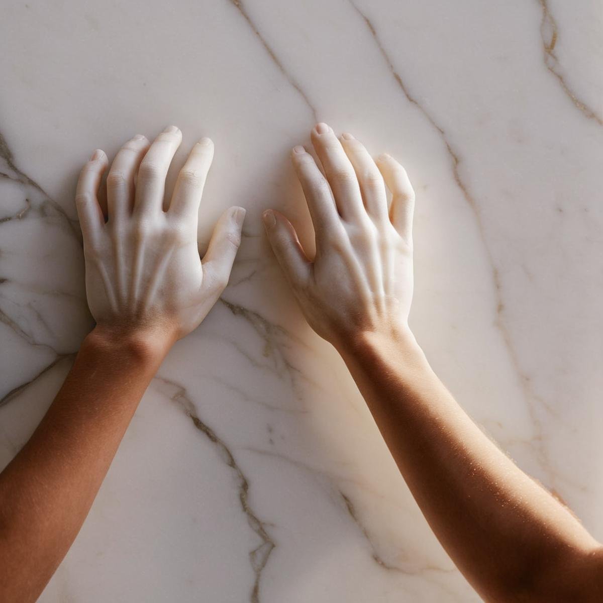 cinematic film still of  <lora:sculpture style v4:1>Marble sculpture a sculpture of two perfect asymmetrical hands on a white sculpture wall, movie themed, sharp, detailed, epic cinematic , artistic creative style, dramatic light, cinematic color style, skin tone Marble sculpture film style, Kodak, 35 mm film style, Marble sculpture style, solo, simple background, 1boy, male focus, fingernails, black background, close-up, realistic, arm hair, multiple boys, 2boys, hands up, out of frame, hand focus, shallow depth of field, vignette, highly detailed, high budget, bokeh, cinemascope, moody, epic, gorgeous, film grain, grainy