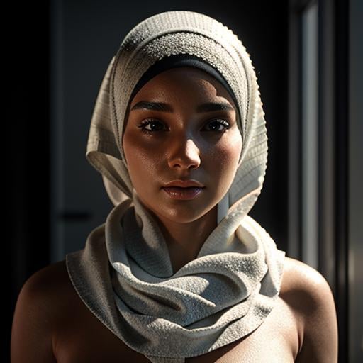 professional 3d model of  <lora:hijab_1.5:1.2>a naked woman with a towel on her head Hijab style, octane render, highly detailed, volumetric, dramatic lighting