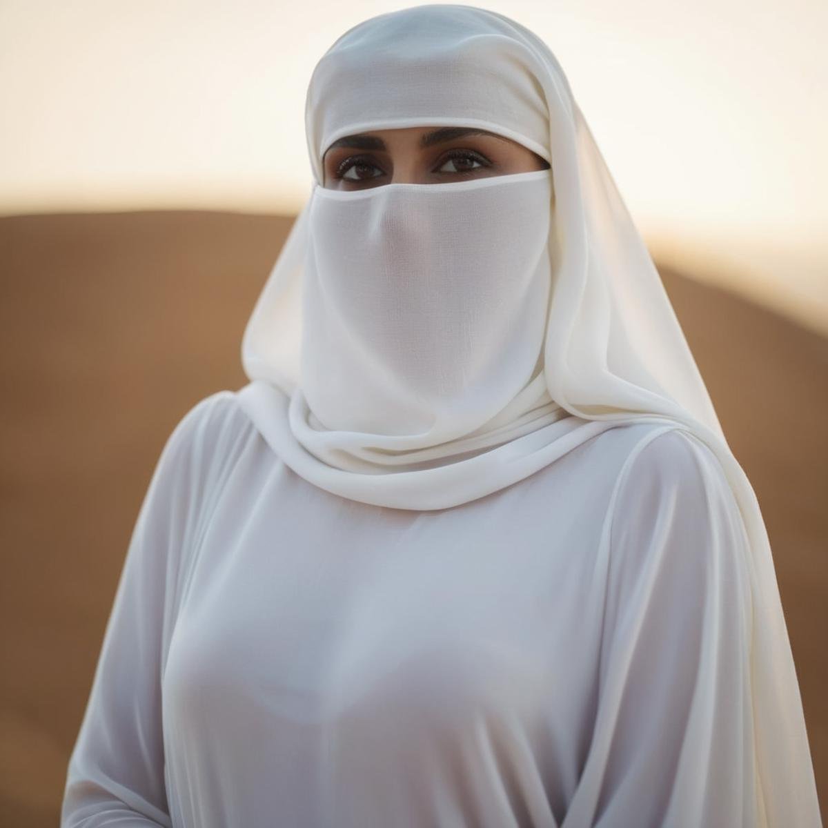 cinematic film still of  <lora:burqa:1>a white dress with a burqa on it burqa style, shallow depth of field, vignette, highly detailed, high budget, bokeh, cinemascope, moody, epic, gorgeous, film grain, grainy