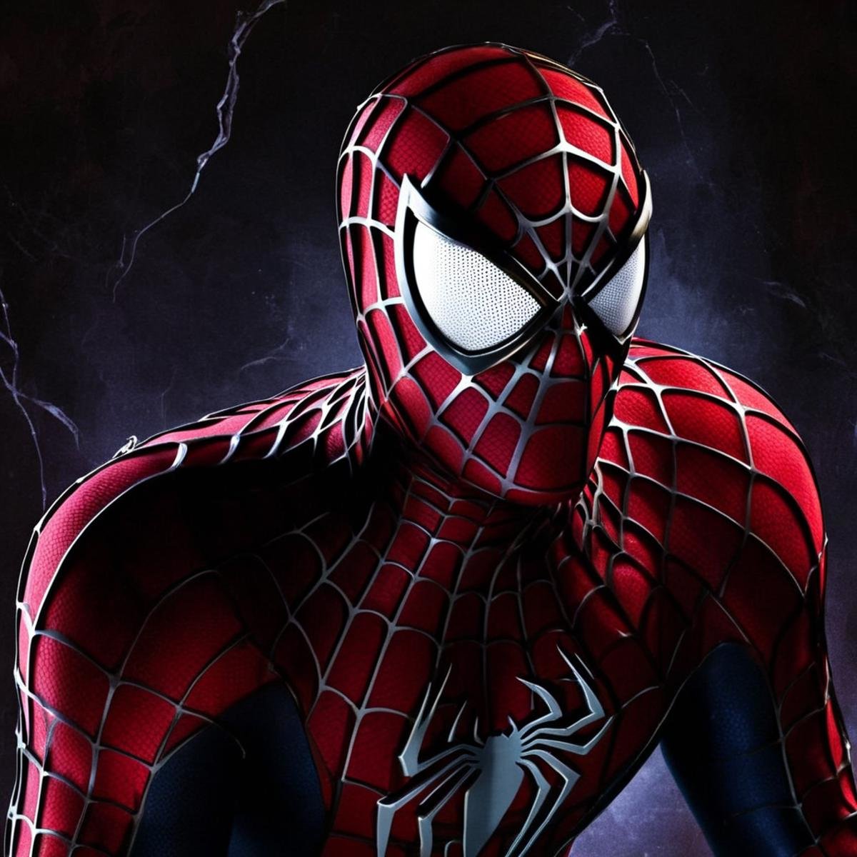 Dark Fantasy Art of  <lora:Spider-Man:1.2>Spider-Man a man in a spider - man suit with a black and red background, dark, moody, dark fantasy style