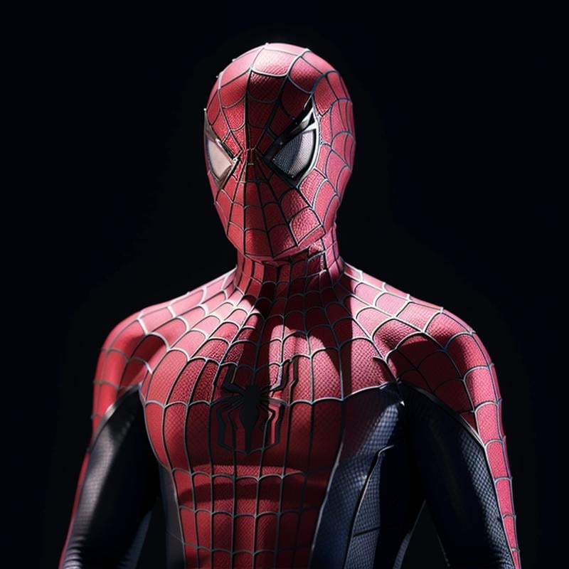 Hyperrealistic art of  <lora:Spiderman SD1.5:1.2>Spider-Man a man in a spider - man suit with a black and red background, Extremely high-resolution details, photographic, realism pushed to extreme, fine texture, incredibly lifelike