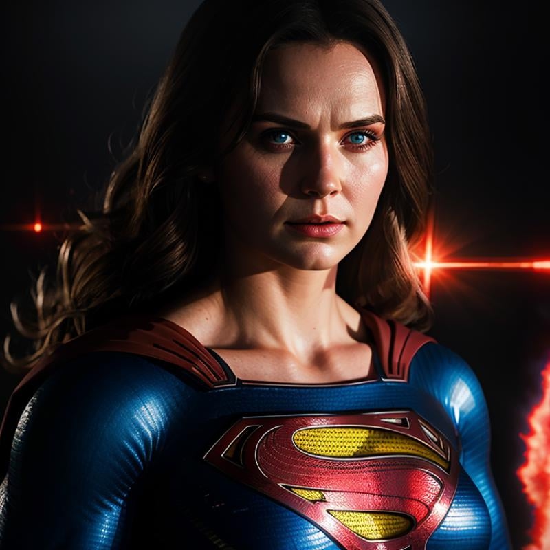 Hyperrealistic art of  <lora:Superman SD1.5:1.2>Superman a woman in a superman costume with a heat vision of intensified heat coming out from both eyes, Extremely high-resolution details, photographic, realism pushed to extreme, fine texture, incredibly lifelike