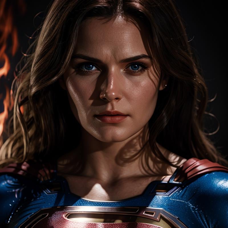 Hyperrealistic art of  <lora:Superman SD1.5:1.2>Superman a woman in a superman costume with a fiery beams of intensified heat from both eyes, Extremely high-resolution details, photographic, realism pushed to extreme, fine texture, incredibly lifelike