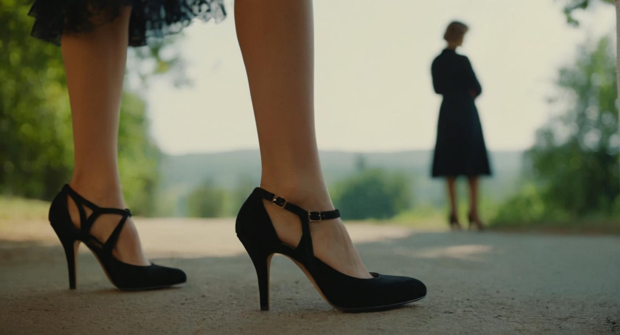 cinematic film still of  <lora:Retro:1> Grainy Cinematic Film stock footage in (arri alexa style) Kodak film print, a woman in a dress and heels is posing retro style, shallow depth of field, vignette, highly detailed, high budget, bokeh, cinemascope, moody, epic, gorgeous, film grain, grainy