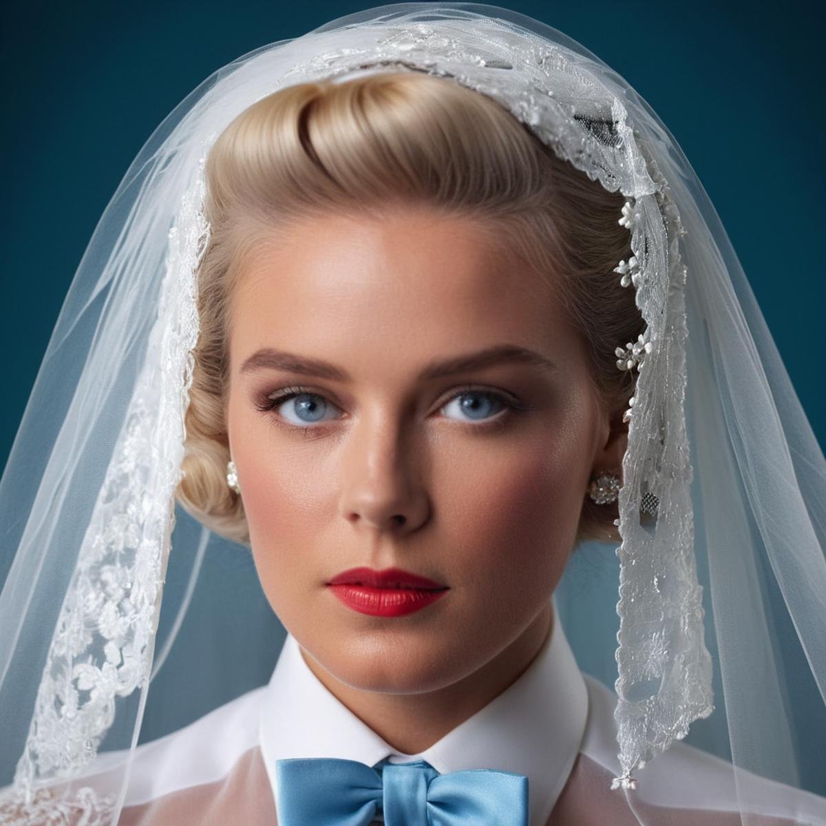 UHD, 4k, ultra detailed, cinematic, a photograph of  <lora:Retro Fashion style:1>a woman in a wedding dress with a veil retro style,1girl,solo,blue eyes,blonde hair,shirt,1boy,closed mouth,white shirt,necktie,collared shirt,portrait,realistic,fine art parody , model, modeling, retro, fashion, vintage, classic, 1950's, 1940's 1960's, different, colorful, different hair style, vivid, film noise, film grain, filmic, perfect, perfection, detailed, contrast, deep color, saturation, fashionista, retro fashion style, epic, beautiful lighting, inpsiring