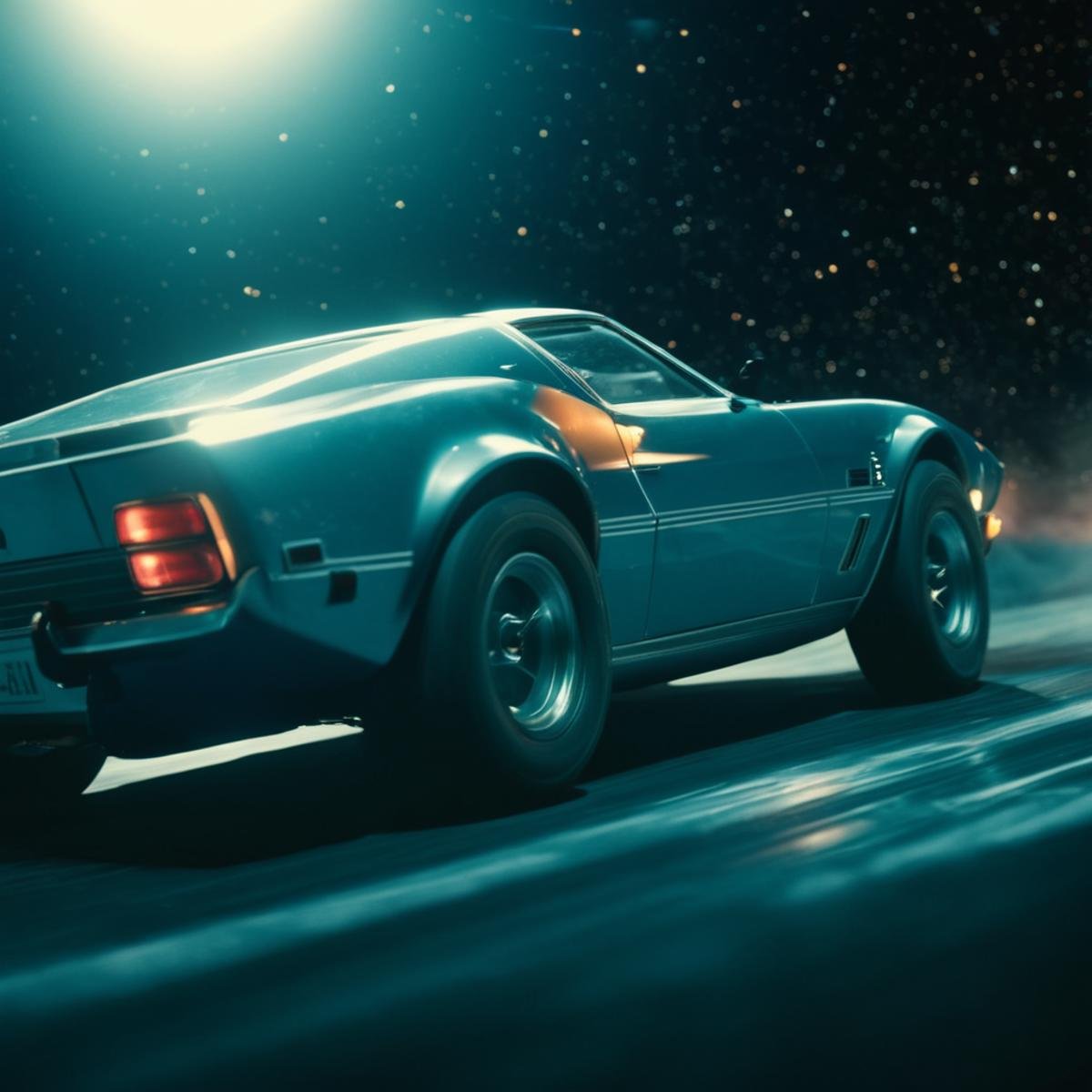 cinematic film still of  <lora:casting shadow style v2:0.9> <lora:Unreal Engine style:0.3>a car is flying down in outerspace:1, sports car style, shallow depth of field, vignette, highly detailed, high budget, bokeh, cinemascope, moody, epic, gorgeous, film grain, grainy