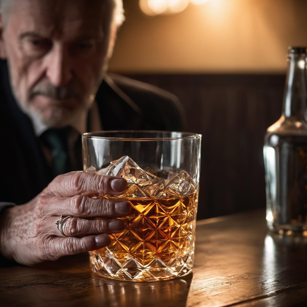 cinematic film still of  <lora:perfection style:0.9> wrinkles:1A perfect photo of a person holding a glass of alcohol on a table, perfection style, shallow depth of field, vignette, highly detailed, high budget, bokeh, cinemascope, moody, epic, gorgeous, film grain, grainy