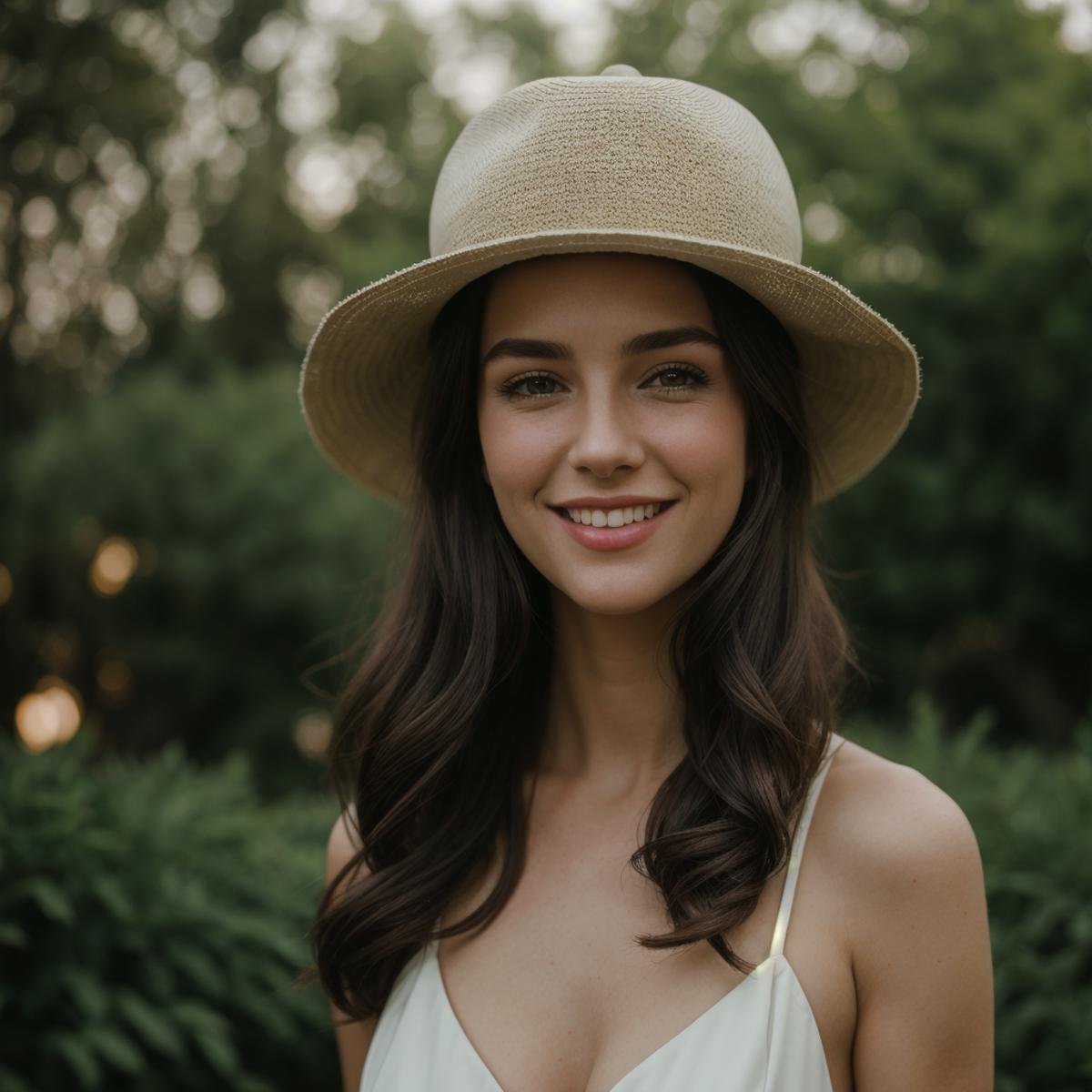 cinematic film still of  <lora:detailed style SD1.5:0.6> <lora:Hand v3 SD1.5:0.1> <lora:perfection style SD1.5:0.8>A perfect photo of a Grosse Pointe woman with a hat on her head smiling, shallow depth of field, vignette, highly detailed, high budget, bokeh, cinemascope, moody, epic, gorgeous, film grain, grainy