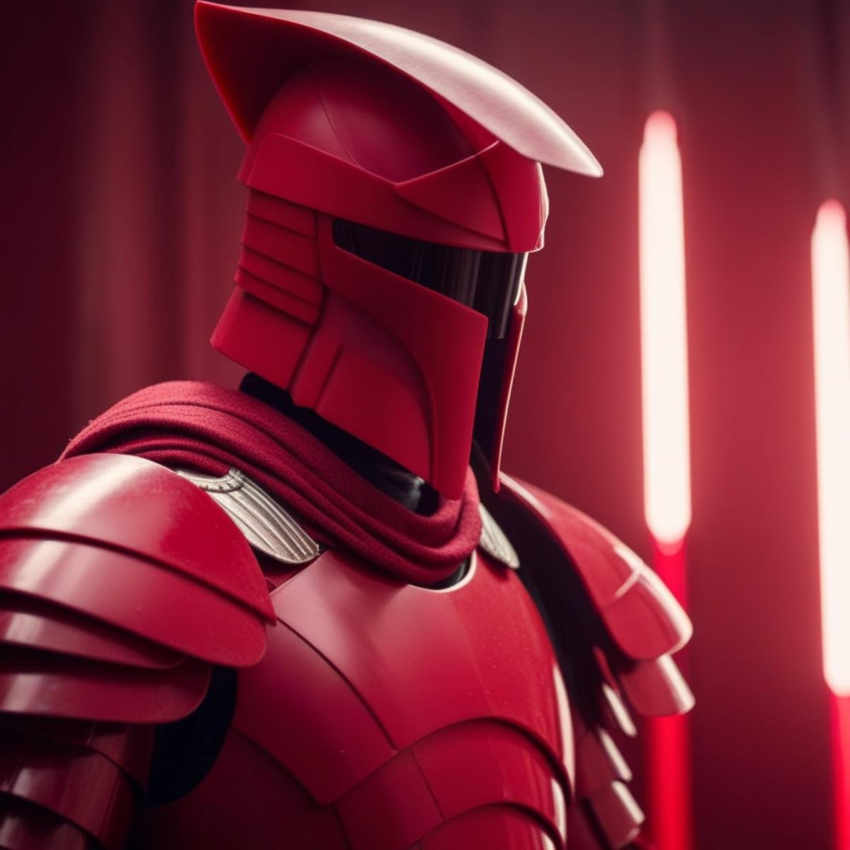 cinematic film still of Elite Praetorian Guard a crimson-armored knight holding a large voulges <lora:Elite Praetorian Guard:1.2>, shallow depth of field, vignette, highly detailed, high budget, bokeh, cinemascope, moody, epic, gorgeous, film grain, grainy