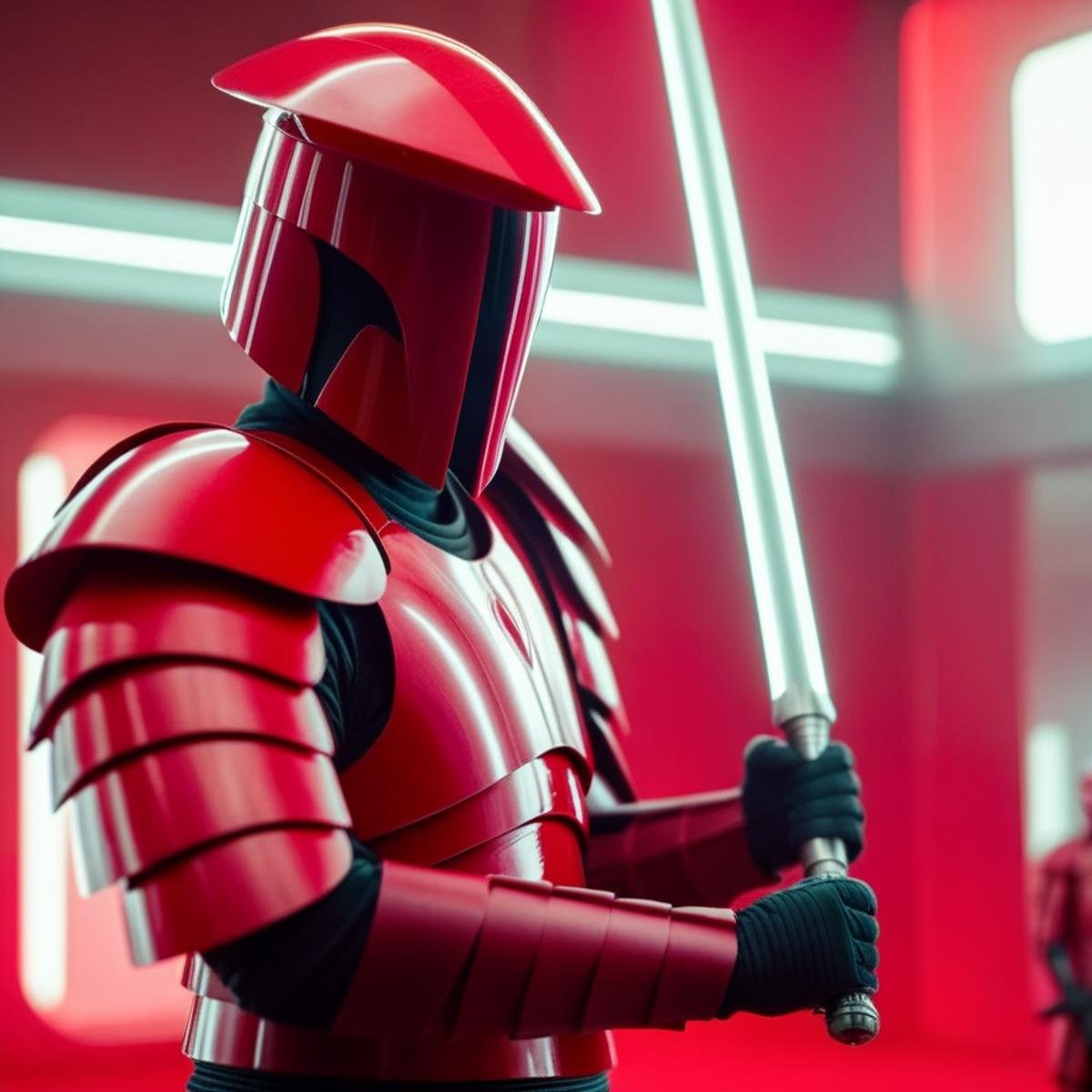 cinematic film still of  <lora:Elite Praetorian Guard:1.5>Elite Praetorian Guard a man in armor holding a large voulge weapon, shallow depth of field, vignette, highly detailed, high budget, bokeh, cinemascope, moody, epic, gorgeous, film grain, grainy