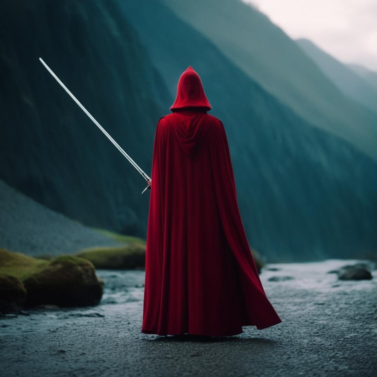 cinematic film still of  <lora:Crimson Guard:1.5>Crimson Guard a person in a red robe holding a pike, shallow depth of field, vignette, highly detailed, high budget, bokeh, cinemascope, moody, epic, gorgeous, film grain, grainy