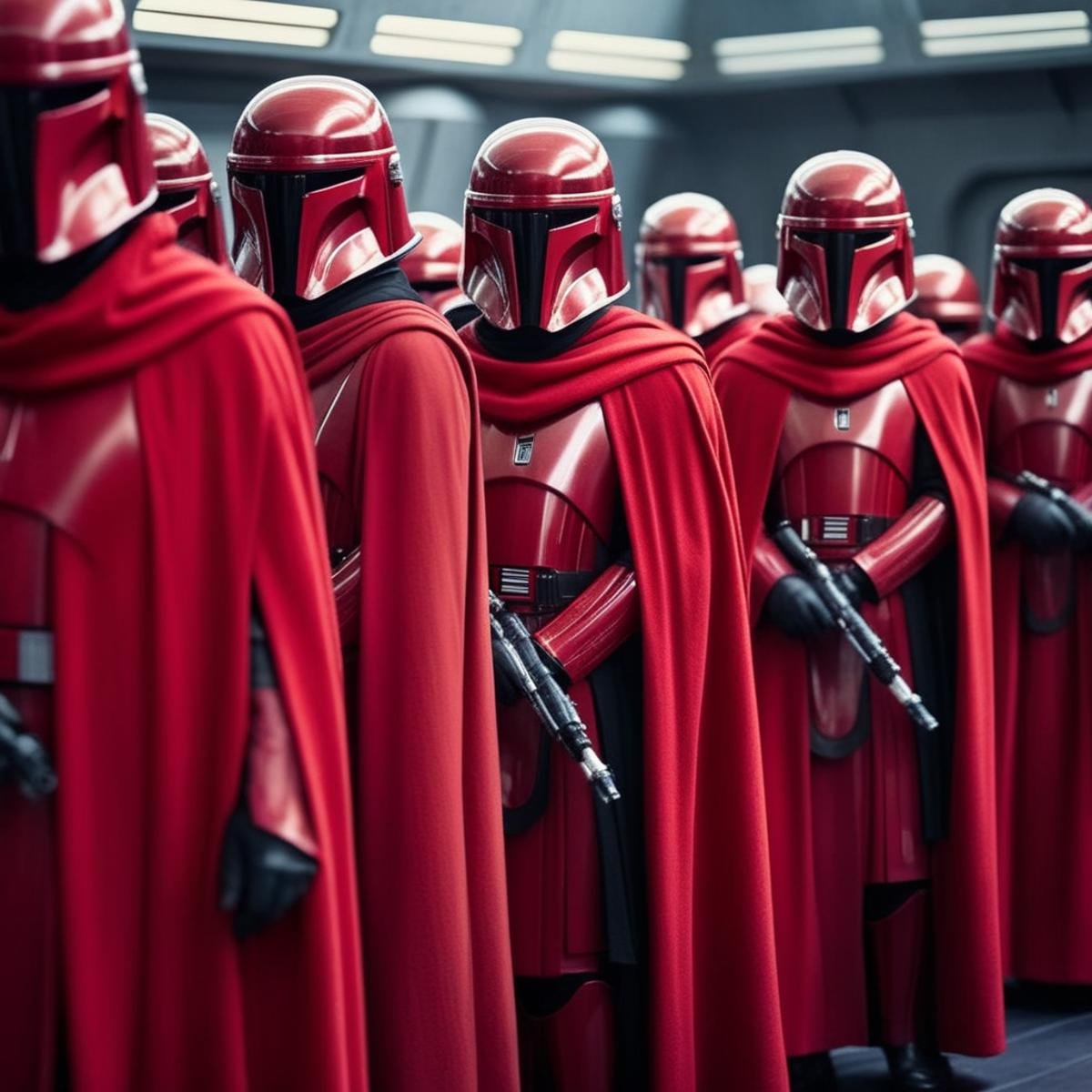 cinematic film still of  <lora:Crimson Guard:1>Crimson Guard a group of people dressed in red robes costume and helmets Star Wars Universe, shallow depth of field, vignette, highly detailed, high budget, bokeh, cinemascope, moody, epic, gorgeous, film grain, grainy