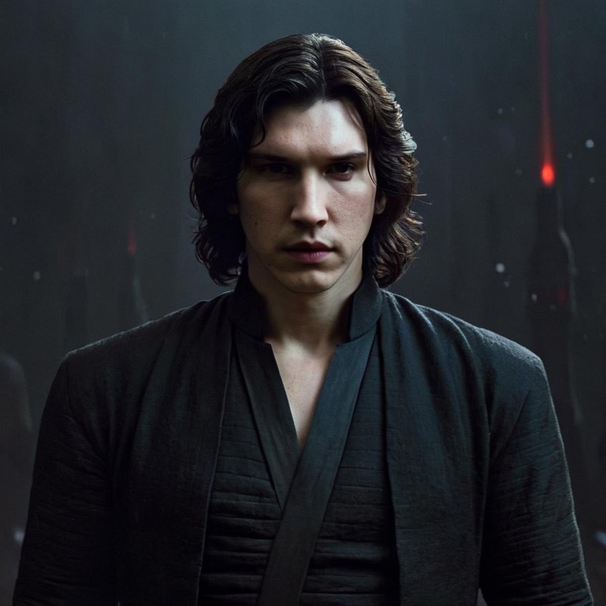 Dark Fantasy Art of  <lora:Ben Solo:1>Ben Solo a man with long hair and a black shirt in star wars universe, dark, moody, dark fantasy style