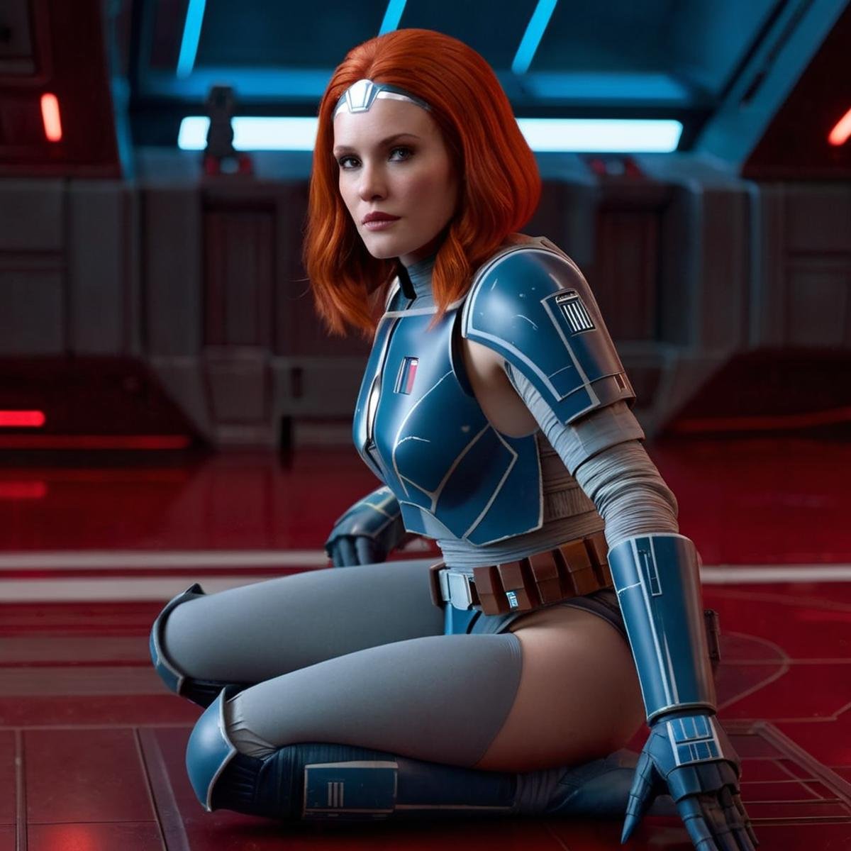 professional 3d model of  <lora:Bo-Katan Kryze:1>Bo-Katan Kryze a naked red hair woman with red hair and big breasts is sitting on the floor with leg spread and pussy lips and perfect hand and leg and toe  in star wars universe, octane render, highly detailed, volumetric, dramatic lighting