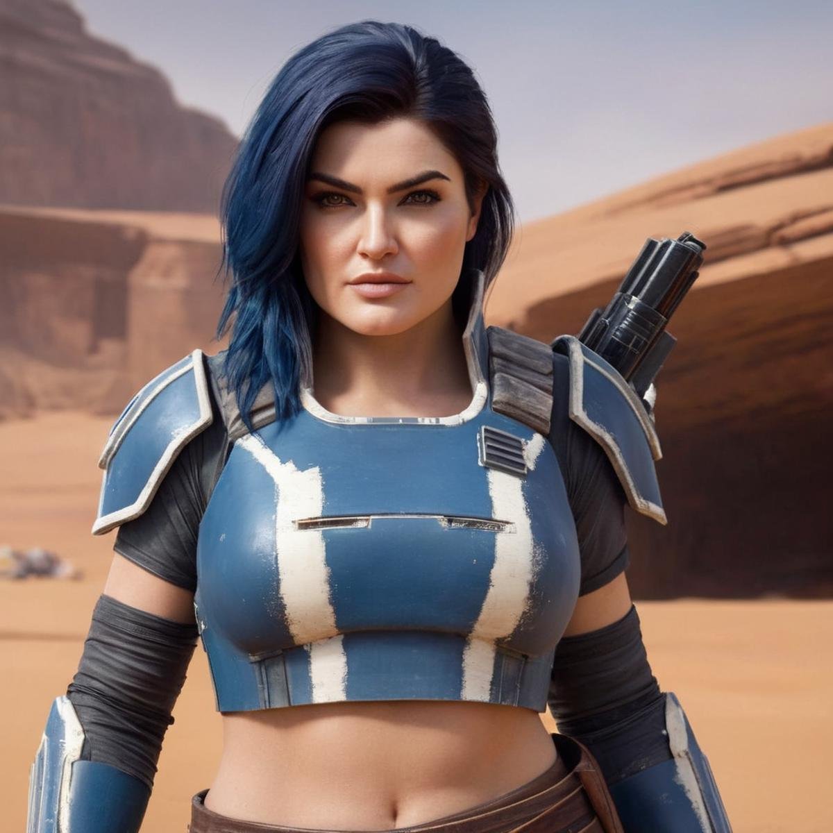 Hyperrealistic art of  <lora:Cara Dune:1.2>Cara Dune a shredded  woman in a sexy outfit posing for a picture in star wars universe, Extremely high-resolution details, photographic, realism pushed to extreme, fine texture, incredibly lifelike