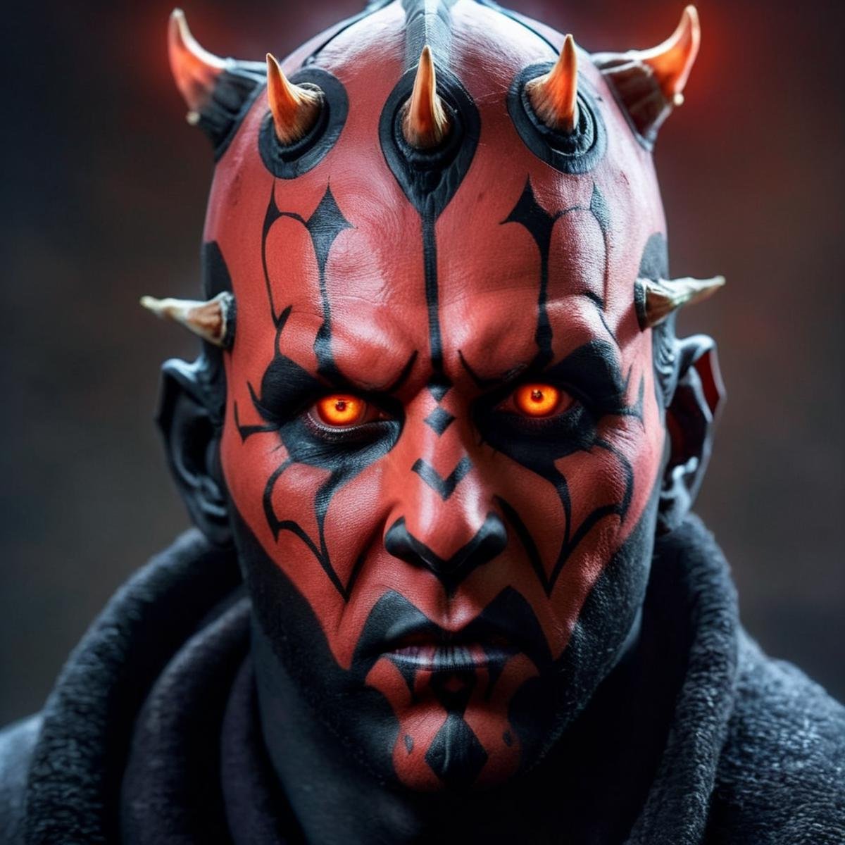 Hyperrealistic art of  <lora:Darth Maul:1>Darth Maul man with horns on his head and a red face in star wars universe, Extremely high-resolution details, photographic, realism pushed to extreme, fine texture, incredibly lifelike