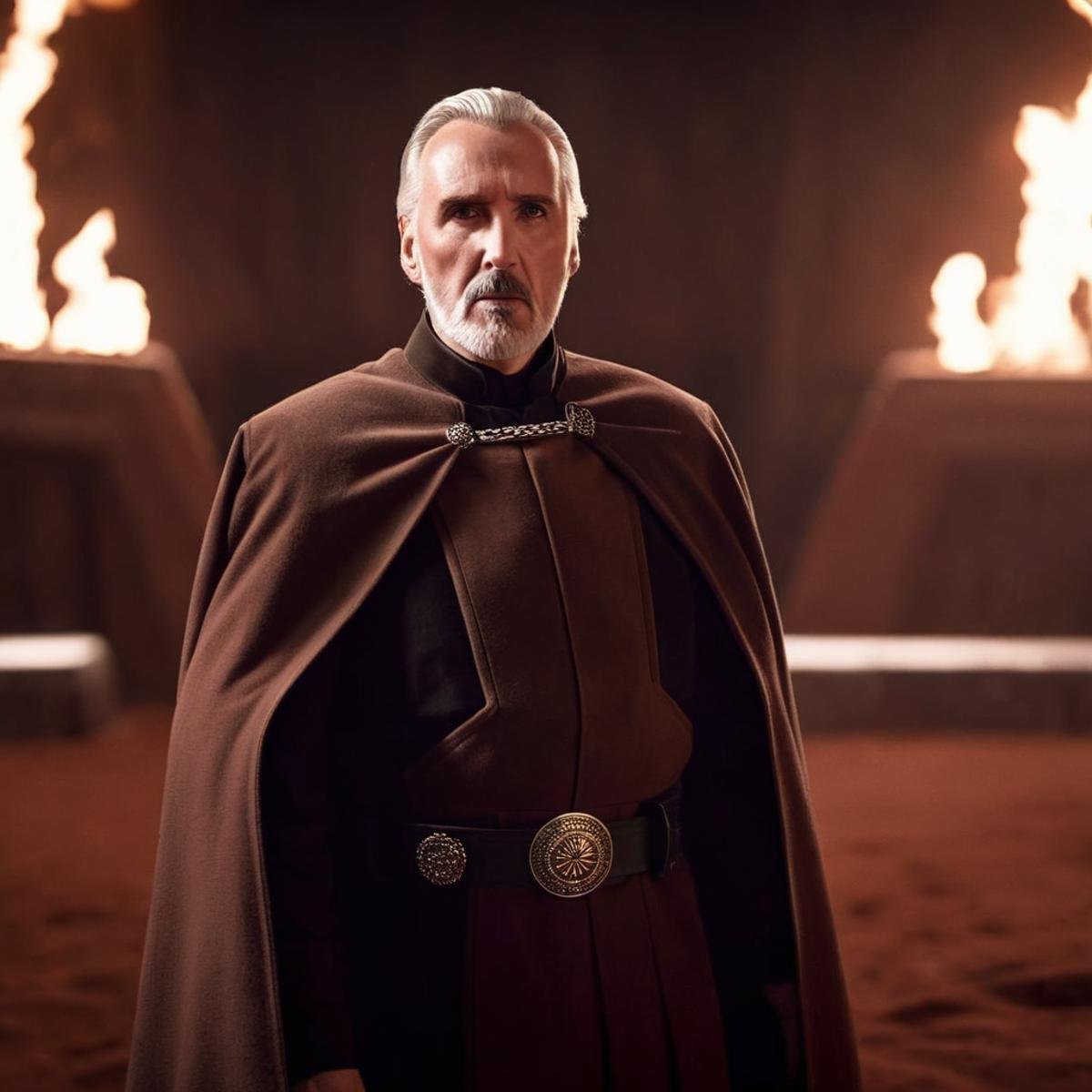 cinematic film still of  <lora:Count Dooku Darth Tyranus:1.2>Count Dooku Darth Tyranus a man with a beard and a star wars outfit in star wars universe, shallow depth of field, vignette, highly detailed, high budget, bokeh, cinemascope, moody, epic, gorgeous, film grain, grainy