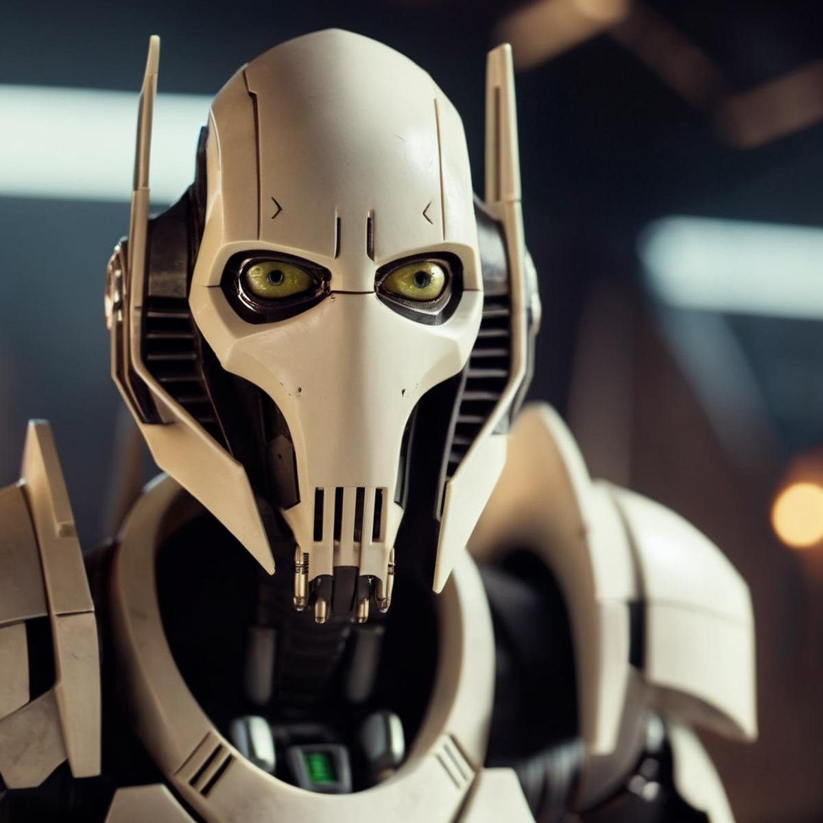 cinematic film still of  <lora:General Grievous:1>General Grievous a close up of a Cyborg with a creepy face and creepy eyes in star wars universe, shallow depth of field, vignette, highly detailed, high budget, bokeh, cinemascope, moody, epic, gorgeous, film grain, grainy