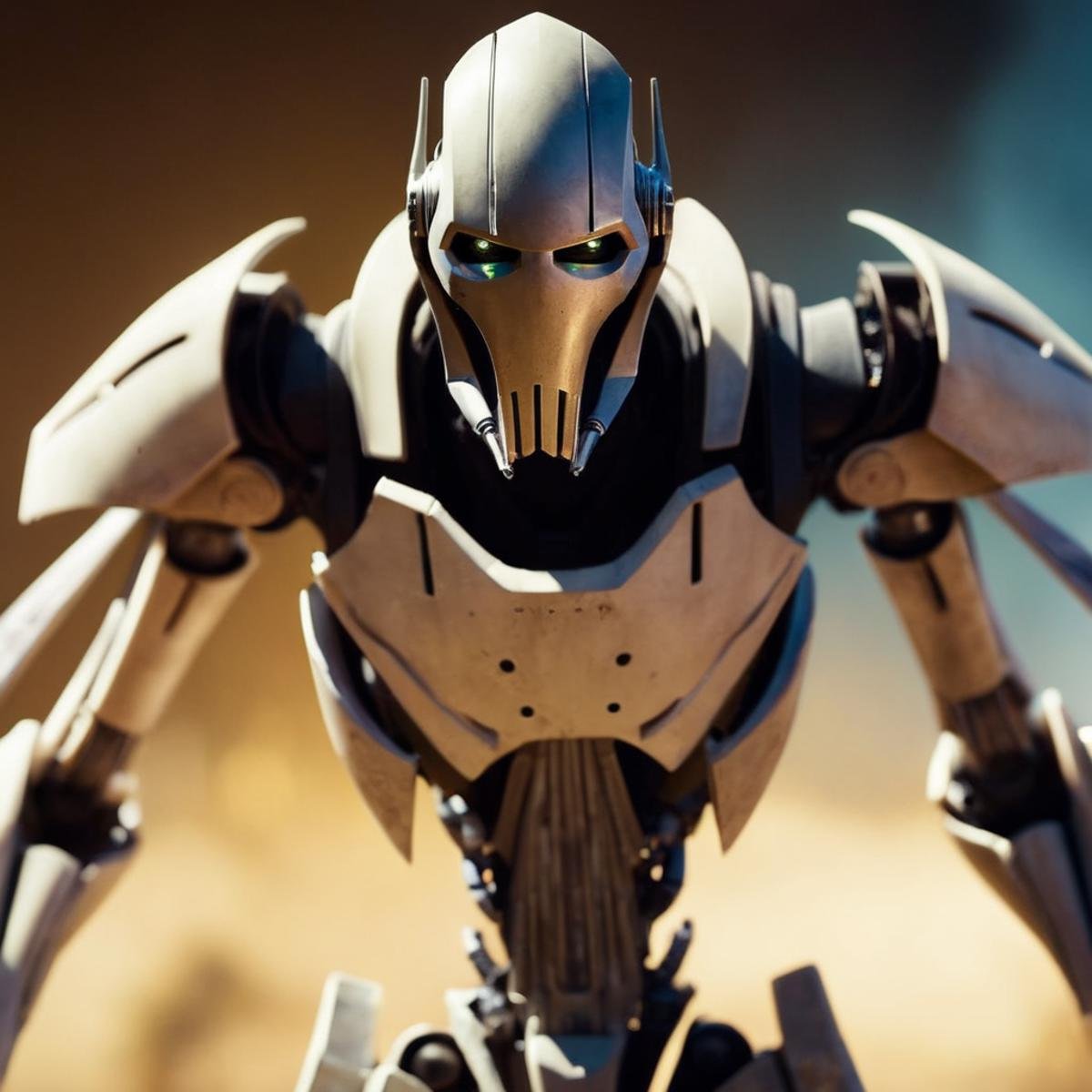 cinematic film still of  <lora:General Grievous:1>General Grievous a Cyborg with a large metal body and a face in star wars universe, shallow depth of field, vignette, highly detailed, high budget, bokeh, cinemascope, moody, epic, gorgeous, film grain, grainy