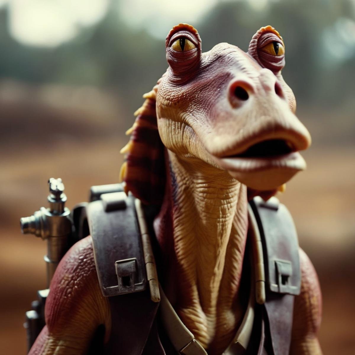 cinematic film still of  <lora:Jar Jar Binks :1>Jar Jar Binks a character with a bolt gun in star wars universe, shallow depth of field, vignette, highly detailed, high budget, bokeh, cinemascope, moody, epic, gorgeous, film grain, grainy