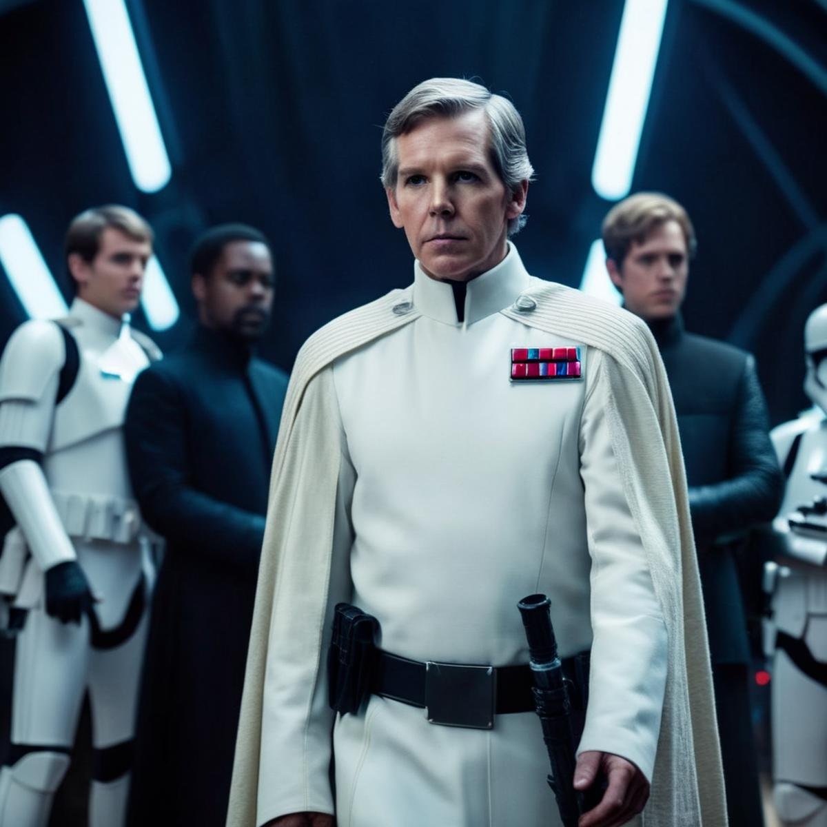 cinematic film still of  <lora:Orson Krennic:1.2>Orson Krennic a man dressed in a star wars costume in star wars universe, shallow depth of field, vignette, highly detailed, high budget, bokeh, cinemascope, moody, epic, gorgeous, film grain, grainy