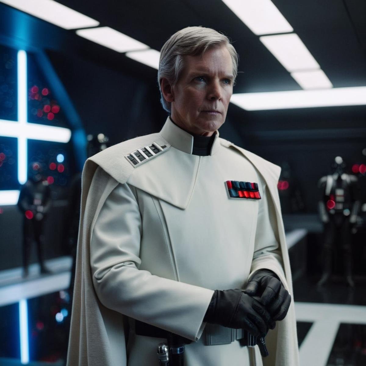 cinematic film still of  <lora:Orson Krennic:1.2>Orson Krennic a man in a star wars costume standing in a room in star wars universe, shallow depth of field, vignette, highly detailed, high budget, bokeh, cinemascope, moody, epic, gorgeous, film grain, grainy