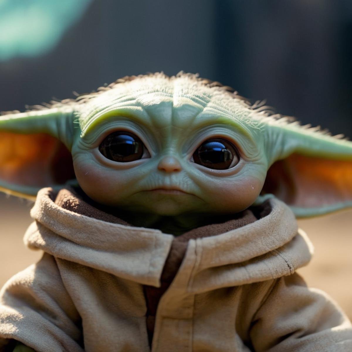 cinematic film still of  <lora:Grogu:1>Grogu a baby yoda is staring at the camera in star wars universe, shallow depth of field, vignette, highly detailed, high budget, bokeh, cinemascope, moody, epic, gorgeous, film grain, grainy