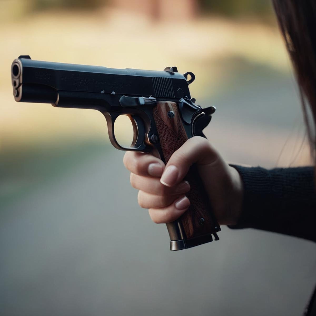 cinematic film still of  <lora:perfect hands:1>perfect hands woman with a gun in her hand, shallow depth of field, vignette, highly detailed, high budget, bokeh, cinemascope, moody, epic, gorgeous, film grain, grainy