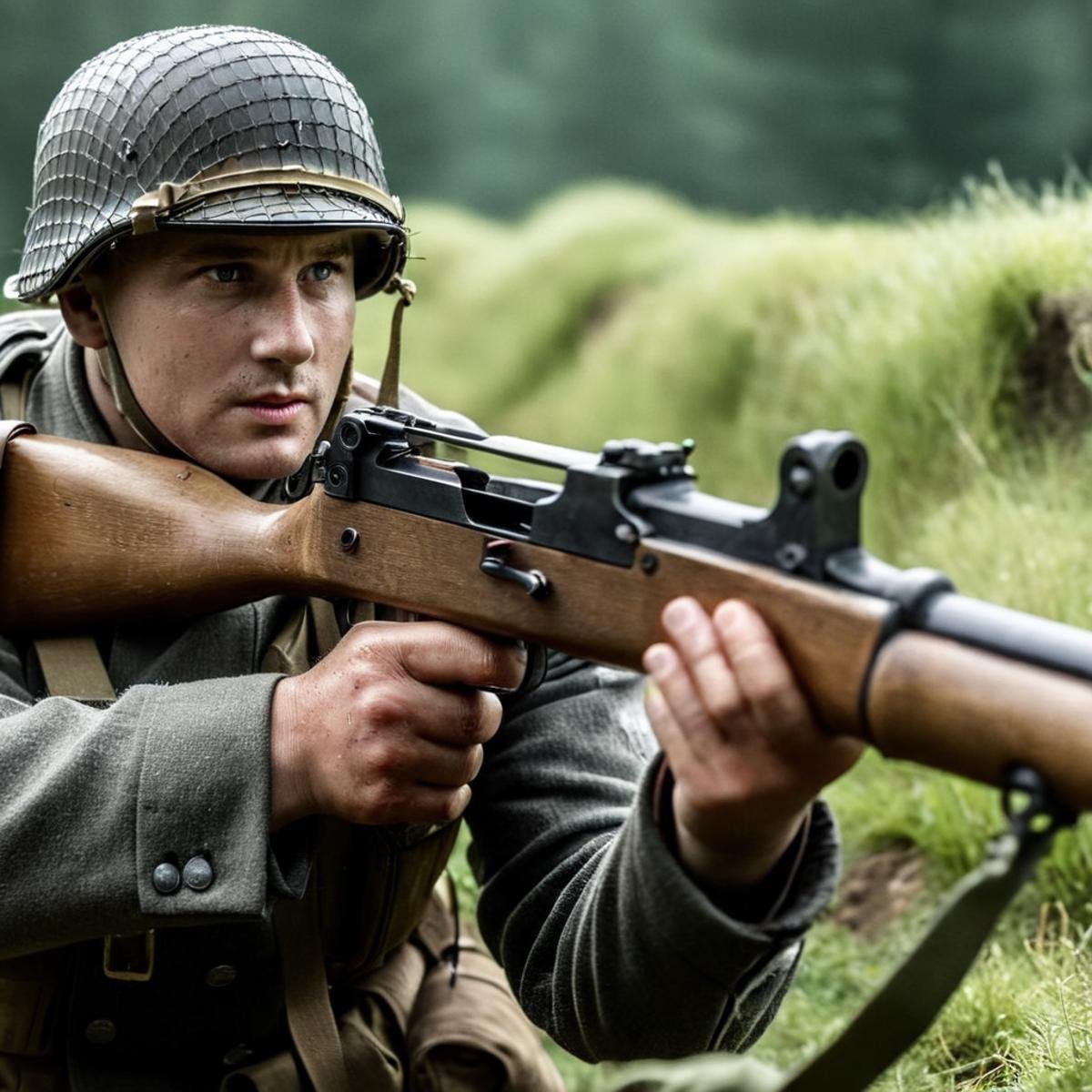 cinematic film still of ckoseup of a German Panzergrenadier soldier with a StG 44 assault gun in a trench Saving Private Ryan Cinematic Film Style <lora:Saving Private Ryan Cinematic Film Style:1> <lora:PerfectEyesXL:1> <lora:lora6:1> <lora:perfect hands:1>perfect hands, shallow depth of field, vignette, highly detailed, high budget, bokeh, cinemascope, moody, epic, gorgeous, film grain, grainy