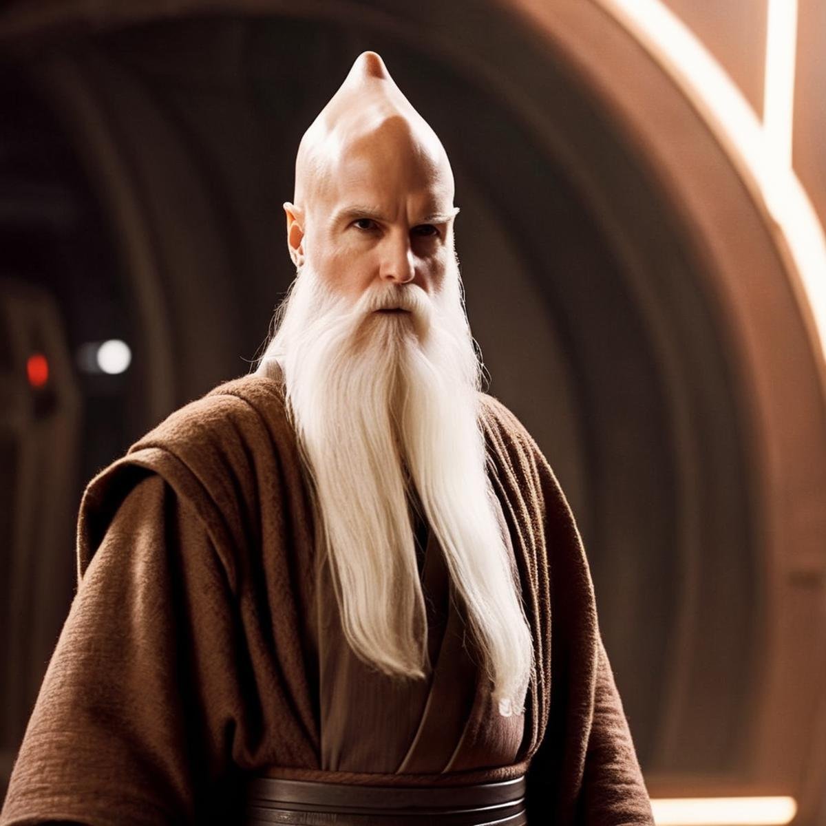 cinematic film still of  <lora:Ki-Adi-Mundi:1.2>Ki-Adi-Mundi a jedi man with a long beard and a bald head in star wars universe, shallow depth of field, vignette, highly detailed, high budget, bokeh, cinemascope, moody, epic, gorgeous, film grain, grainy