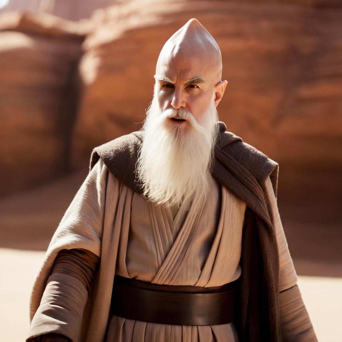 cinematic film still of  <lora:Ki-Adi-Mundi:1.2>Ki-Adi-Mundi a jedi man with a beard and a bald head in star wars universe, shallow depth of field, vignette, highly detailed, high budget, bokeh, cinemascope, moody, epic, gorgeous, film grain, grainy