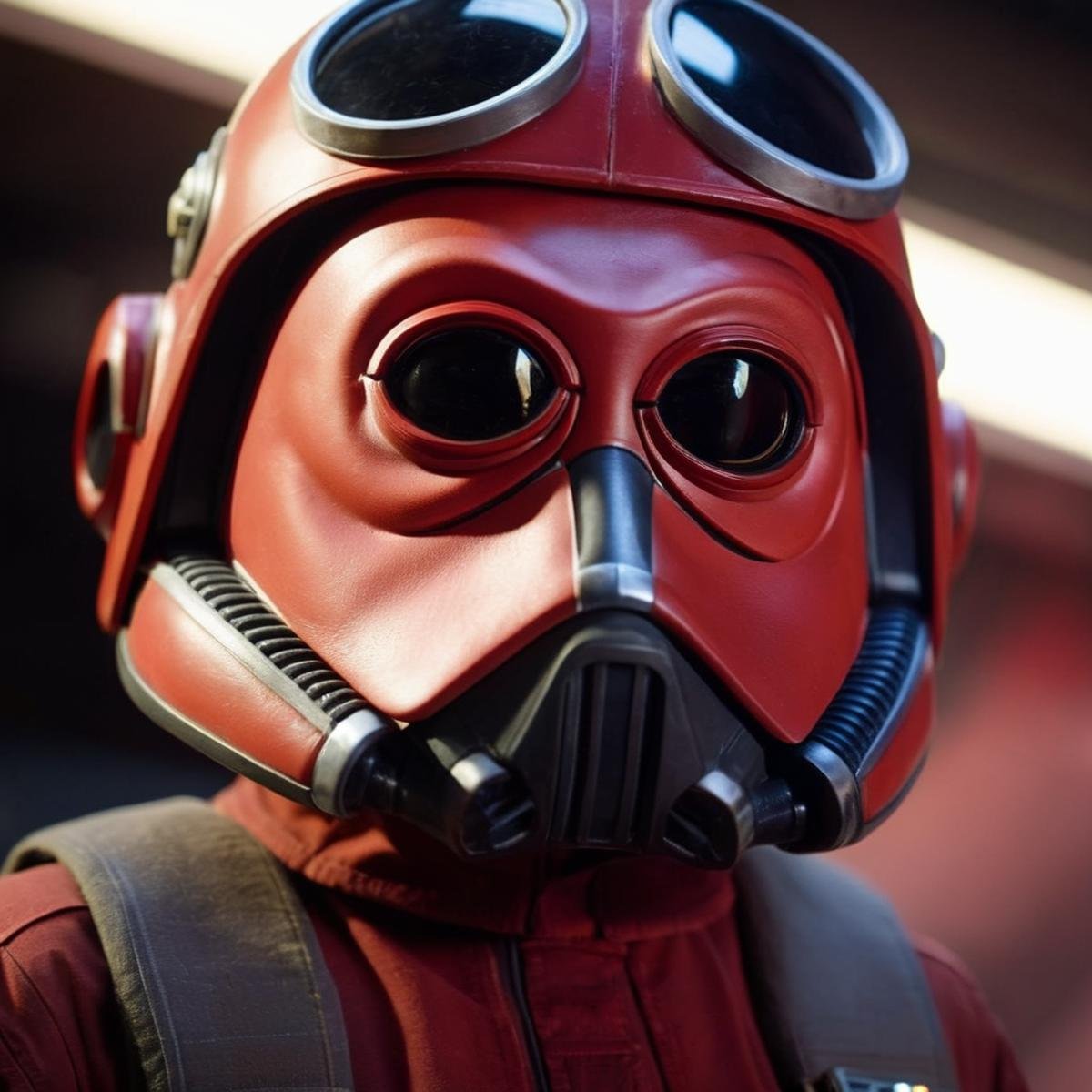 cinematic film still of  <lora:Nien Nunb:1.2>Nien Nunb a closeup of a person wearing a pilot helmet on in star wars universe, shallow depth of field, vignette, highly detailed, high budget, bokeh, cinemascope, moody, epic, gorgeous, film grain, grainy