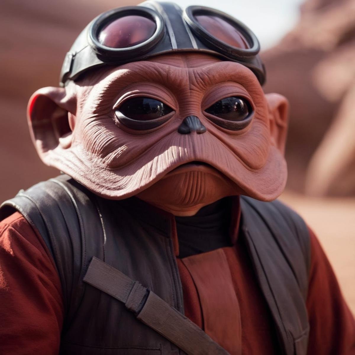 cinematic film still of  <lora:Nien Nunb:1.2>Nien Nunb a close up of a person in star wars universe, shallow depth of field, vignette, highly detailed, high budget, bokeh, cinemascope, moody, epic, gorgeous, film grain, grainy