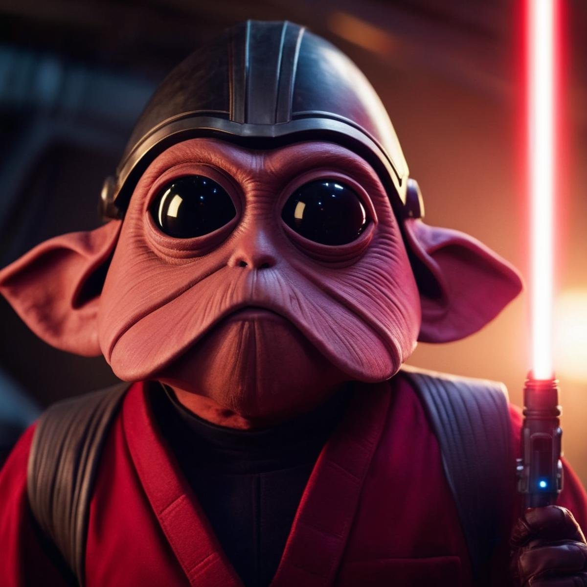 cinematic film still of  <lora:Nien Nunb:1.2>Nien Nunb a close up of a person in star wars universe, shallow depth of field, vignette, highly detailed, high budget, bokeh, cinemascope, moody, epic, gorgeous, film grain, grainy