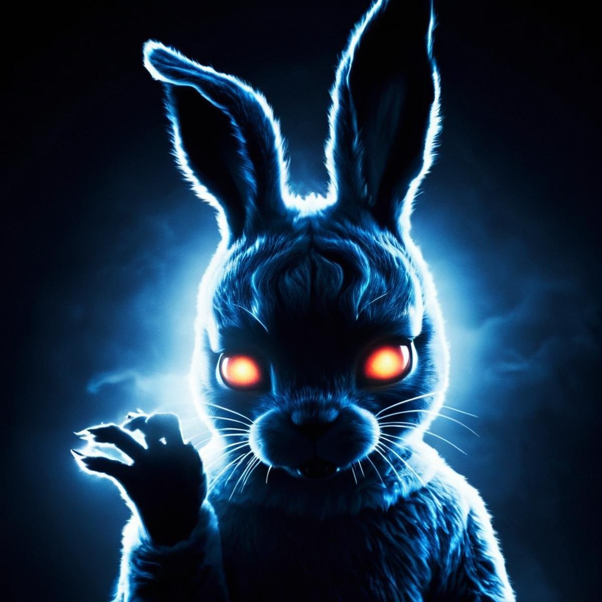 <lora:add-detail-xl:1><lora:detailed:0.3><lora:perfection style:0.3><lora:xl_more_art-full_v1:0.3> <lora:Donnie Darko film style:1>a rabbit with a glowing eyes and a glowing claws,1girl,solo,glowing,monster , spiral glow, cinematic, film, Donnie Darko film style