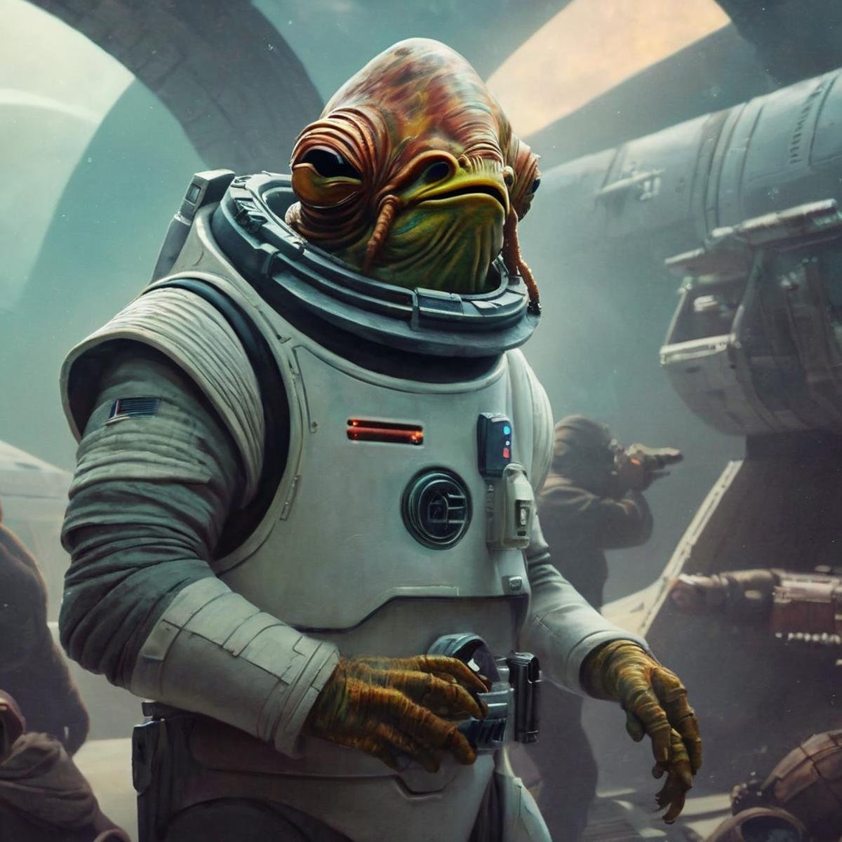 concept art of  <lora:Gial Ackbar:1.2>Gial Ackbar a painting of a creature with a spacesuit In Star Wars Universe, digital artwork, illustrative, painterly, matte painting, highly detailed