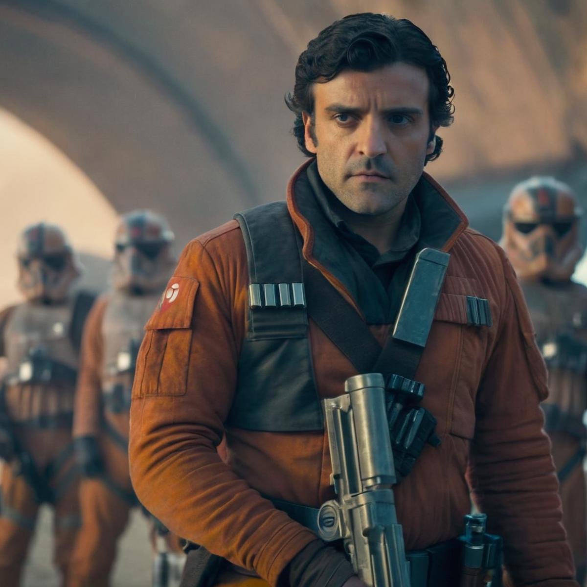 cinematic film still of  <lora:Poe Dameron:1.2>Poe Dameron a man holding a gun in a star wars scene In Star Wars Universe, shallow depth of field, vignette, highly detailed, high budget, bokeh, cinemascope, moody, epic, gorgeous, film grain, grainy