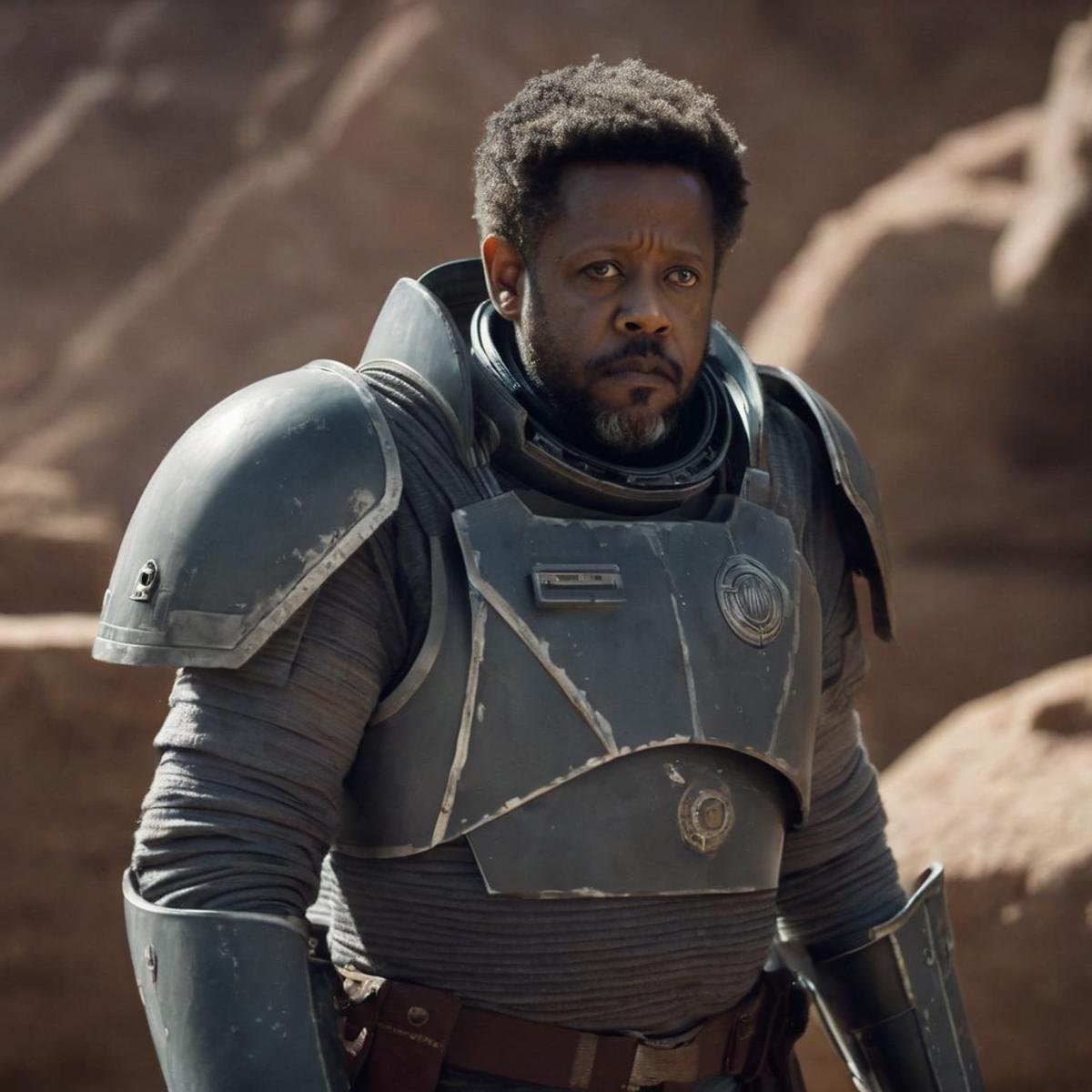 cinematic film still of  <lora:Saw Gerrera:1.2>Saw Gerrera a black man in armor In Star Wars Universe, shallow depth of field, vignette, highly detailed, high budget, bokeh, cinemascope, moody, epic, gorgeous, film grain, grainy