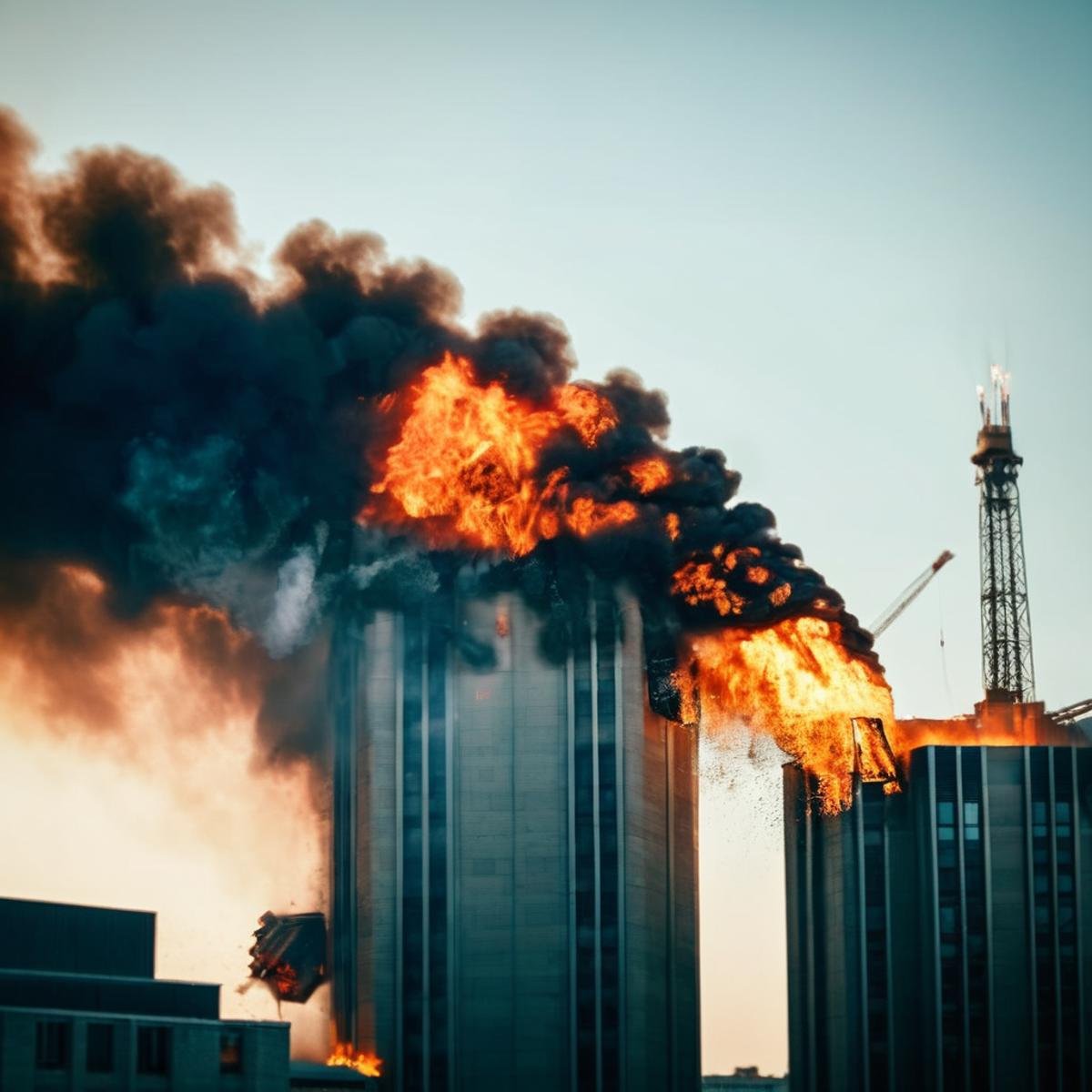 cinematic film still of  <lora:cinematic explosion style:1.5>a large fire is coming out of the top of a building cinematic explosion style, shallow depth of field, vignette, highly detailed, high budget, bokeh, cinemascope, moody, epic, gorgeous, film grain, grainy