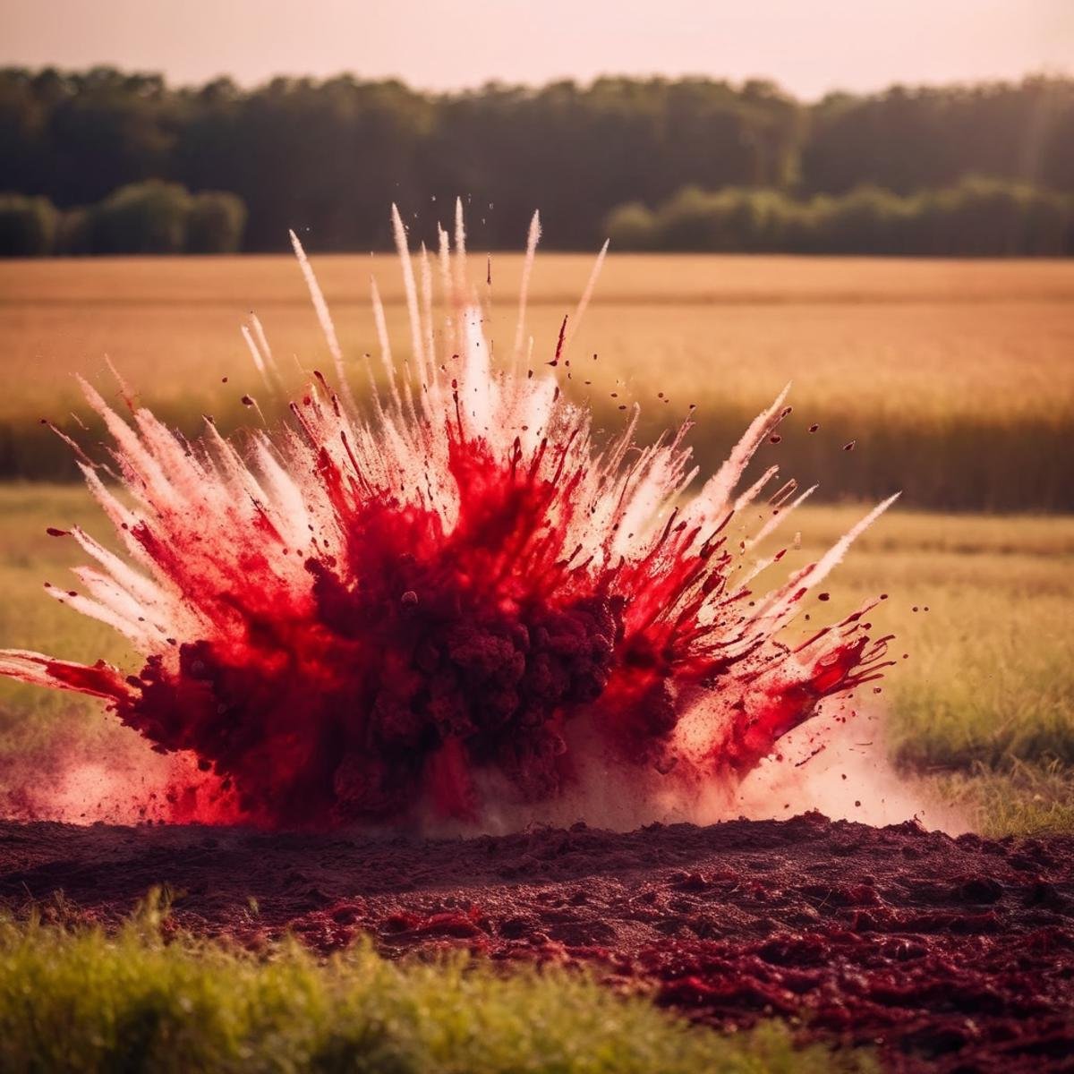 cinematic film still of  <lora:cinematic explosion style:1.5>a pile of exploded blood flying all over air in field ground cinematic explosion style, shallow depth of field, vignette, highly detailed, high budget, bokeh, cinemascope, moody, epic, gorgeous, film grain, grainy