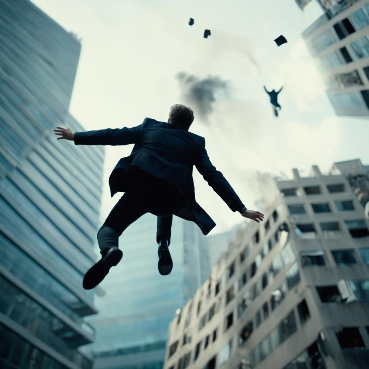 cinematic film still of  <lora:cinematic explosion style:1.5>a person is falling from a tall building in the air cinematic explosion style, shallow depth of field, vignette, highly detailed, high budget, bokeh, cinemascope, moody, epic, gorgeous, film grain, grainy