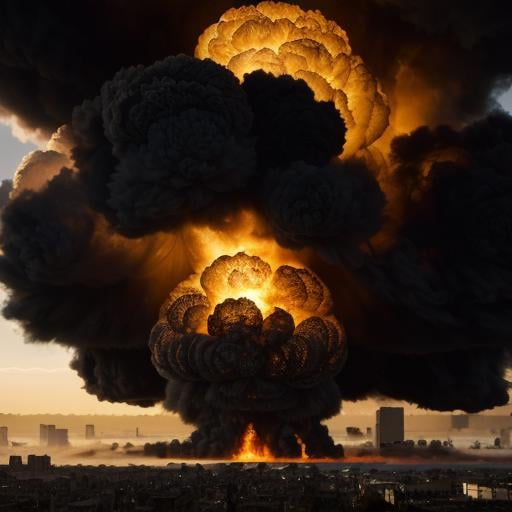 UHD, 4k, ultra detailed, cinematic, a photograph of  <lora:cinematic explosion style 1.5:1.2>a large black cloud of smoke explosion is rising over a city cinematic explosion style, epic, beautiful lighting, inpsiring