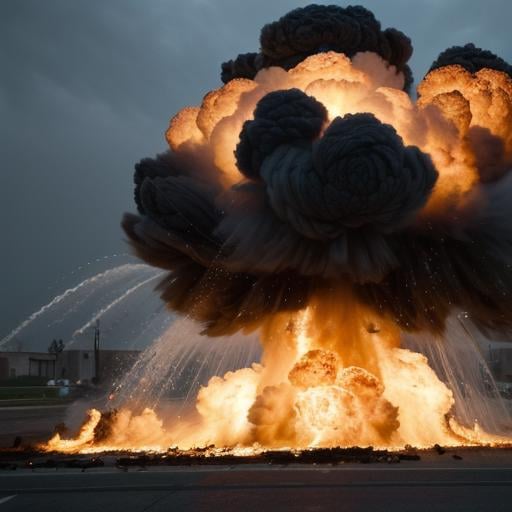 UHD, 4k, ultra detailed, cinematic, a photograph of  <lora:cinematic explosion style 1.5:1.2>a fire hydrant is exploding out of the ground cinematic explosion style, epic, beautiful lighting, inpsiring