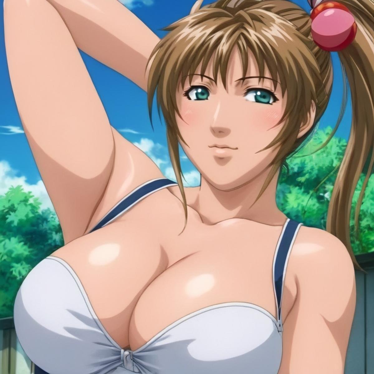 anime artwork of <lora:Mai Shiranui:1.2> Mai_Shiranui:0.5a woman with a very big breast posing for a picture Hyperrealism Style, anime style, key visual, vibrant, studio anime,  highly detailed