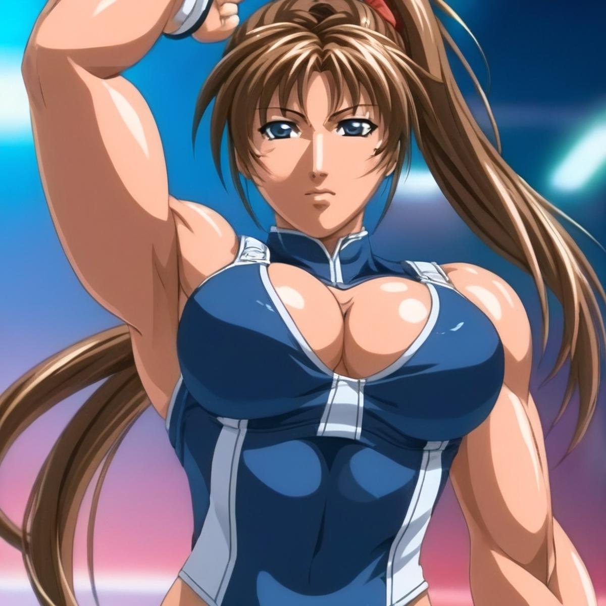 anime artwork of <lora:Mai Shiranui:1.2> Mai_Shiranui:0.5a Female bodybuilding woman in a wonder costume holding a sword Hyperrealism Style, anime style, key visual, vibrant, studio anime,  highly detailed