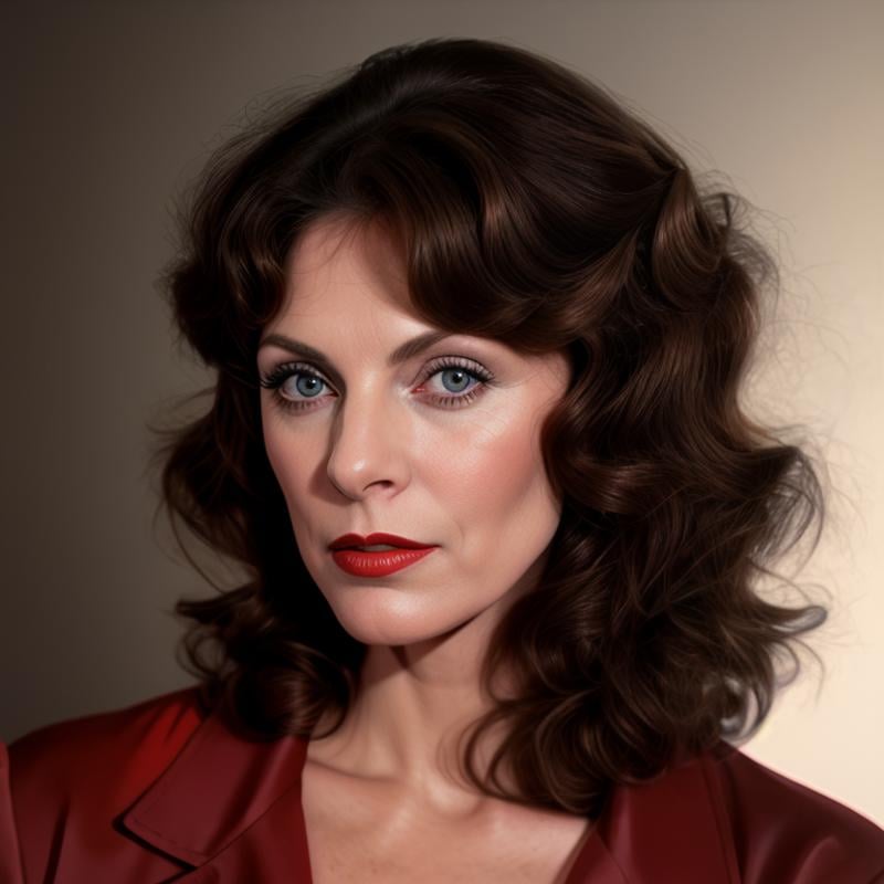 Hyperrealistic art of  <lora:Kay Parker SD1.5:1.2> Kay Parkera woman with a red lipstick and a brush retro style, Extremely high-resolution details, photographic, realism pushed to extreme, fine texture, incredibly lifelike