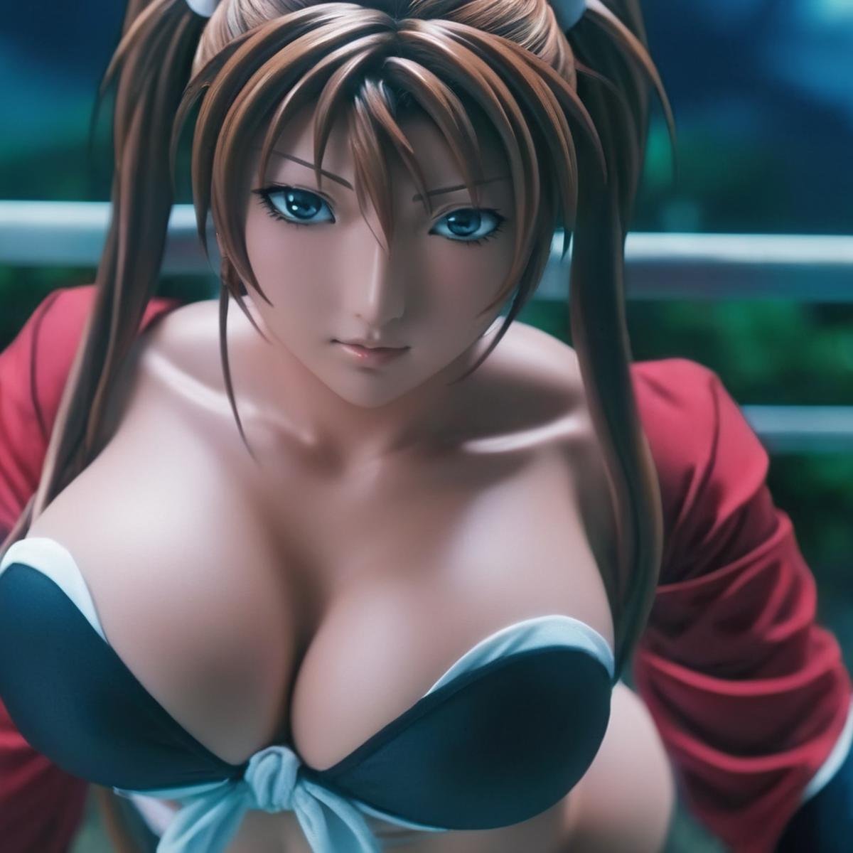 cinematic film still of  <lora:Kurumi Imari:1.5>Kurumi Imari a woman with a big breast is posing and staring at camera Anime Manga Girl, shallow depth of field, vignette, highly detailed, high budget, bokeh, cinemascope, moody, epic, gorgeous, film grain, grainy