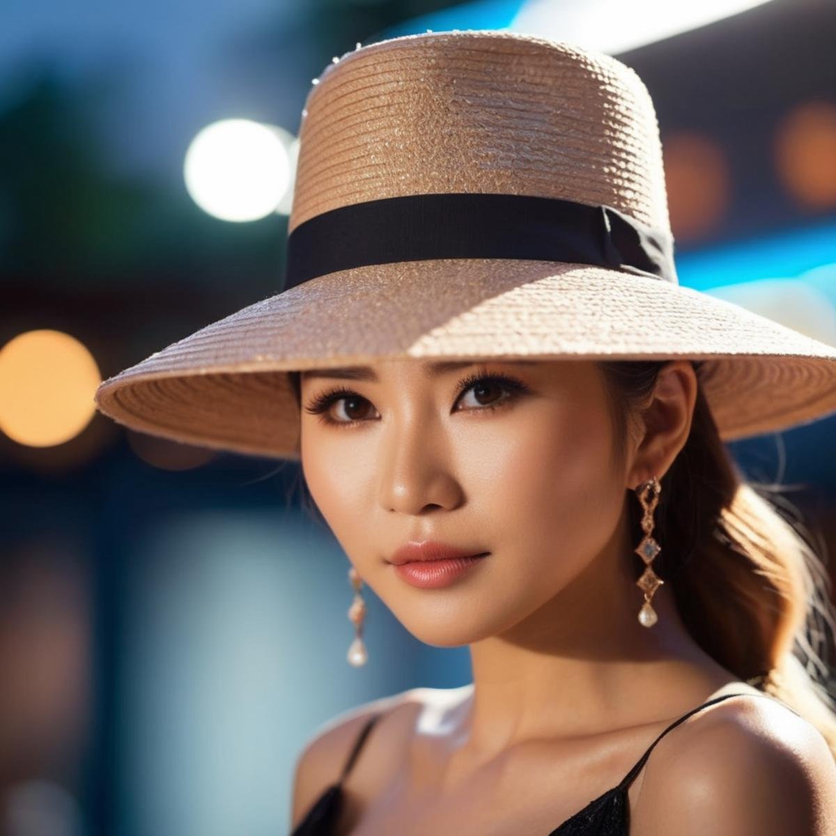 UHD, 4k, ultra detailed, cinematic, a photograph of  <lora:Naomi Wu:1.2>Naomi Wu a woman in a hat and dress posing for a picture Instagram model, epic, beautiful lighting, inpsiring