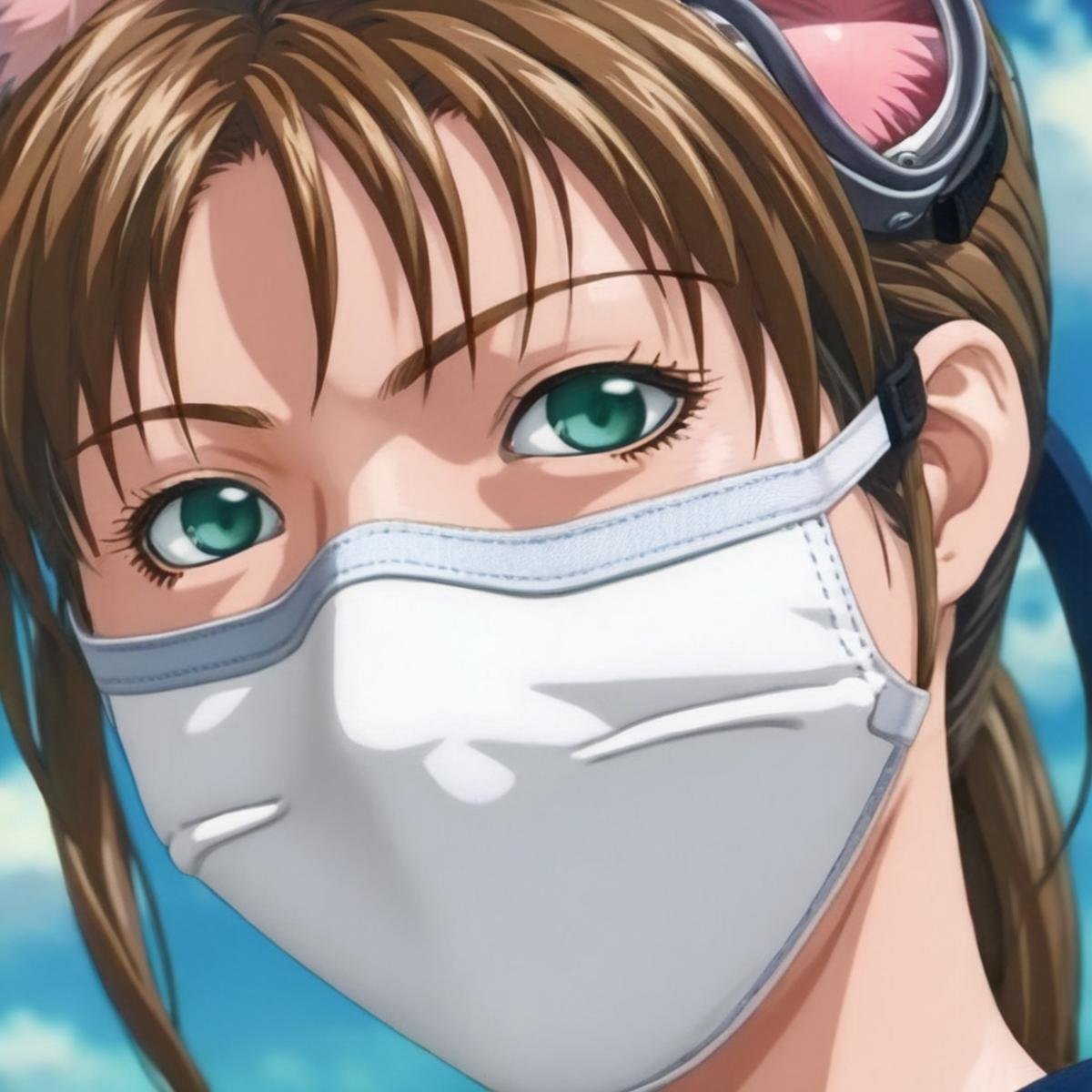 anime artwork of <lora:Mai Shiranui:1.2> Mai_Shiranui:0.5a woman with a cat mask and goggles on Hyperrealism Style, anime style, key visual, vibrant, studio anime,  highly detailed